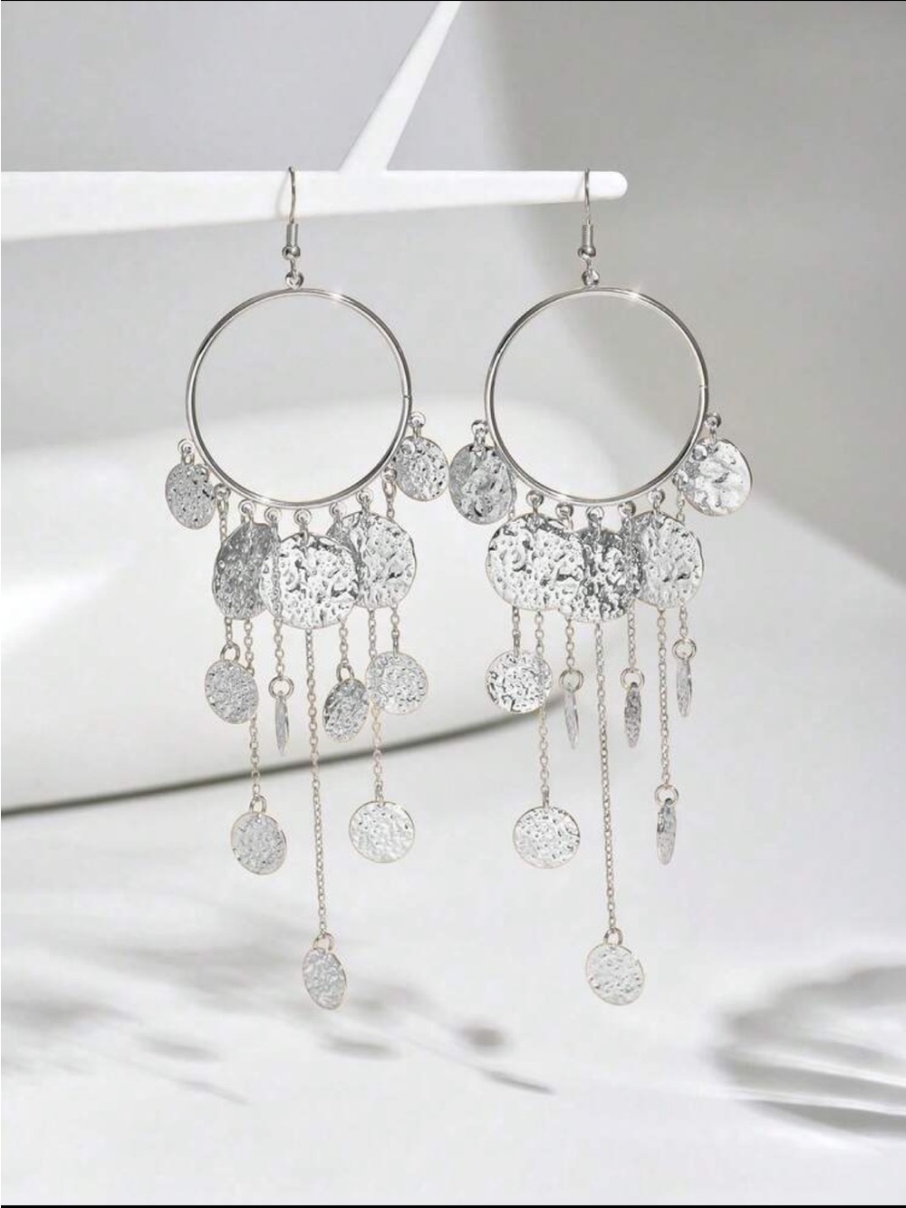 Silver Coin Dangle Hoop Earrings - Women Jewelry